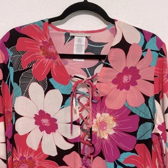 LA BLANCA NEW In Full Bloom Lace Up Tunic Cover-up Size S - Picture 4 of 10